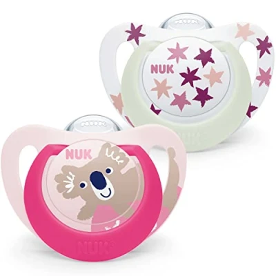 Abbildung von NUK Star Babyschnuller 1836 Monate Day &amp; Night Schnuller BPA freies Silikon Pink Koala 2 teilig