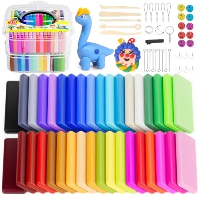 Abbildung von Polymer Clay iFergoo 36 Farben Knete Soft Set, Nontoxic DIY Oven Bake Modellierung Ton Kit mit 5 Modellierwerkzeug und Schmuckzubehör Kinder Kunsthandwerk Geschenk ​für Jungen Mädche kids