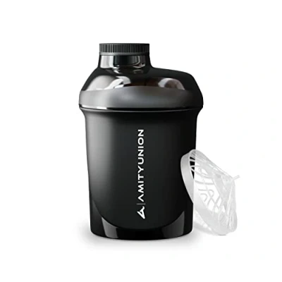 Abbildung von Eiweiß Shaker 400 ml Mit Sieb ORIGINAL Fitness Mixer Kleiner Protein auslaufsicher BPA frei, Skala für cremige Whey Proteinpulver Shakes, BCAA Konzentrate in Schwarz Deluxe