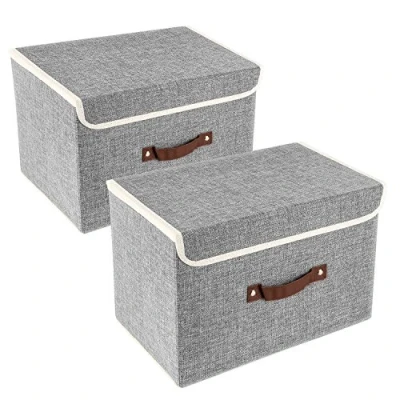 Abbildung von TYEERS Faltbare Aufbewahrungsbox mit Deckel, Stoff, Waschbare, Kisten Aufbewahrung 38x25x25 cm, 2 Stück, Grau