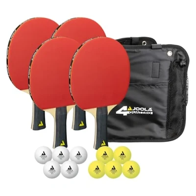 Abbildung von JOOLA Tischtennis Set Quattro, 4 Tischtennisschläger + 10 Tischtennisbälle Tasche, 28,5x26x8,5cm