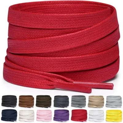 Abbildung von Miscly Schnürsenkel Flach Gewachst Reißfest für Steifel und Lederschuhe 100% Baumwolle Ø 6mm (160 cm, Rot)
