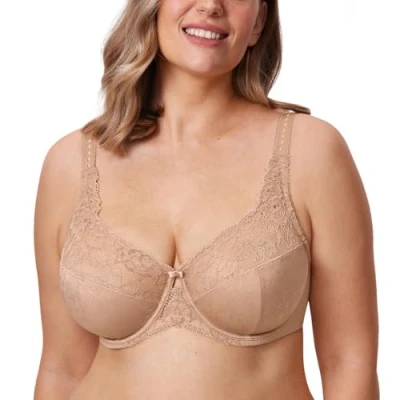 Abbildung von DELIMIRA Damen Minimizer BH ohne Einlagen mit Spitze Bügel Große Größen Natürlich 95D