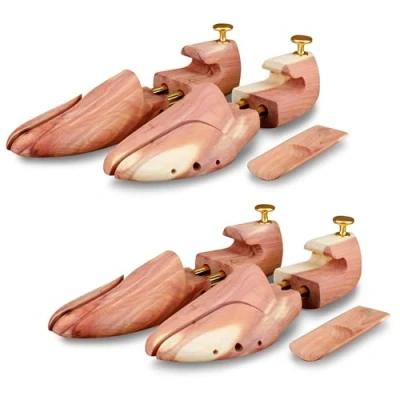 Abbildung von Langer &amp; Messmer 2 Paar Schuhspanner aus Zedernholz (für Herren und Damen) inkl. Reiseschuhlöffel Zedernholz, das Original! 46/47