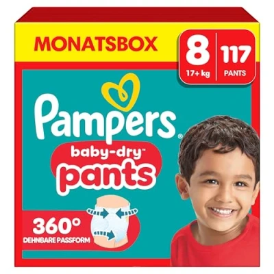 Abbildung von Pampers Windeln Pants Größe 8 Baby Dry, 117 Windeln, 19kg+, 360 Fit hilft, Auslaufen zu verhindern