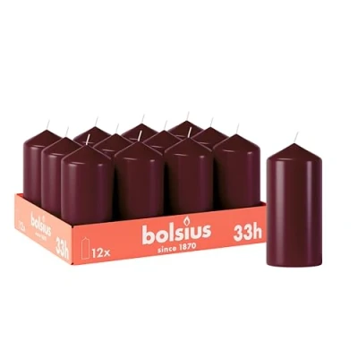 Abbildung von Bolsius Glatte Stumpenkerzen Bordeauxrot 12 Stück x 6 cm Dekorative Haushaltkerzen Brenndauer 33 Stunden Unparfümierte Enthält Natürliches Pflanzenwachs Ohne Palmöl