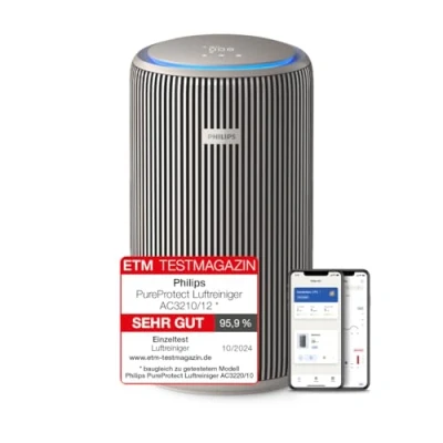 Abbildung von Philips PureProtect 3200 Serie: Intelligenter Luftreiniger, HEPA und Aktivkohlefilter, CADR 500 m3/h für 130 m², besonders leise energieeffizient, erfasst 99,97% Allergene (AC3210/12)
