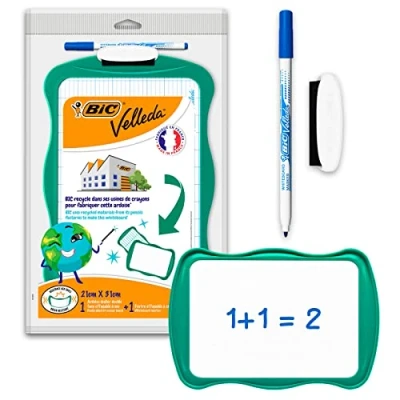 Abbildung von BIC Velleda Whiteboard Set à 3: 1 Tafel (21 x 31 cm), Marker in blau und Schwamm