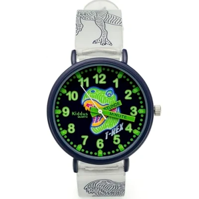 Abbildung von Kiddus Lernuhr für Kinder, Jungen und Mädchen, Analog Fluoreszierende Kinderuhr, erste Kinderarmbanduhr ab 5 Jahre, Stunde Minute beschriftet, Dinosaurier
