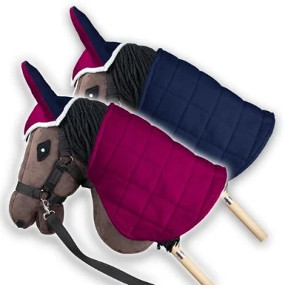 Abbildung von SKIPPI Wendbare Decke und Fliegenhaube für Hobby Horse Fuchsia Marineblau, Zubehör, Zweifarbige Pferdedecke Fliegenohren Steckenpferd, meisten Pferde A3 A4