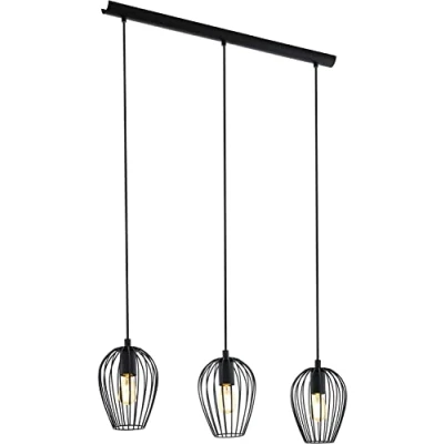Abbildung von EGLO Pendellampe Newtown, 3 flammige Vintage Pendelleuchte, Retro Hängelampe aus Stahl, Schwarz, Fassung: E27, Ø 38 cm