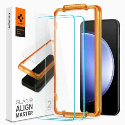Abbildung von Spigen AlignMaster Schutzfolie kompatibel mit Samsung Galaxy S23 FE, 2 Stück, Kratzfest, Hüllenfreundlich, Touch Reaktiv, 9H Härte Folie