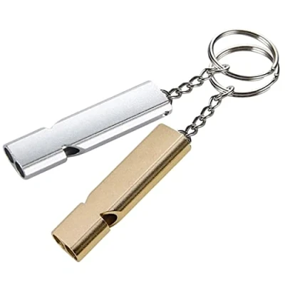 Abbildung von 2 Stück Trillerpfeife, XCOZU Signalpfeife Trillerpfeife Laut Notfall, Trillerpfeifen Metall Notfallpfeife mit Schlüsselanhänger, Schiedsrichter Outdoor Notfall Survival Pfeife（Golden, Silber）