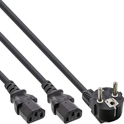 Abbildung von InLine 16653 Netz Y Kabel, 1x Schutzkontaktstecker zu 2x Kaltgerätestecker, 1,8m