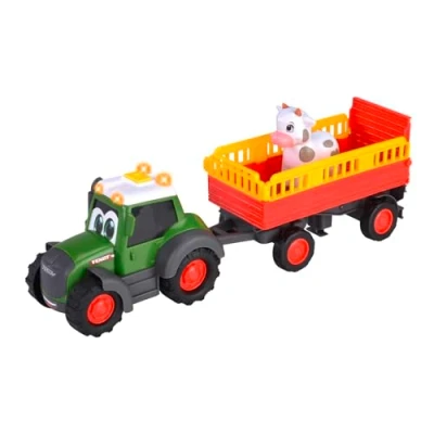 Abbildung von Dickie Toys ABC Bauernhof Traktor Fendti ab 1 Jahr (30 cm) Fendt Trecker mit Buntem Tier Transporter und Kuh, Spielzeug Fahrzeug Licht Sound zur Förderung der Motorik für Kleinkinder