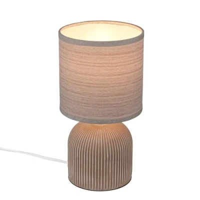 Abbildung von BRILONER Tischlampe mit Stoffschirm, Kabelschalter, Keramikfuß, Lampe, Nachttischlampe, Tischleuchte, Dekolampe Flur, Bürolampe, Leselampe, Wohnzimmer, Schlafzimmer, 15x28 cm (DxH), Braun