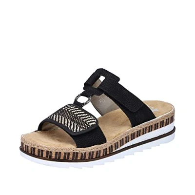 Abbildung von Rieker Pantolette flach, Damen, Größe: 37, Schwarz/natur Schuhe