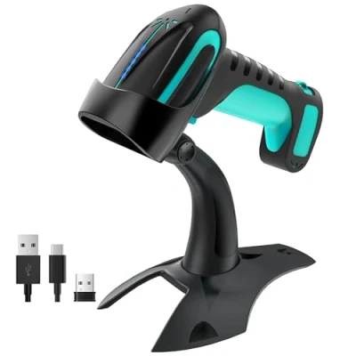 Abbildung von Tera Pro 3 in 1 Extreme Leistung Barcodescanner Kabellos QR 2D 1D Bluetooth 2,4G &amp; Kabelgebunden USB C Industriell Barcode Scanner 2500mAh Exzellente Fallfestigkeit mit Ständer 8100 Blau
