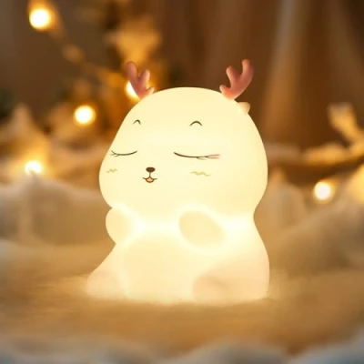 Abbildung von Diboniur Nachtlicht Baby Reh Lampe, 7 Farben und Timer, Kinder Dimmbar, Touch Steuerung Silikon Nachttischlampe Kinder, USB Aufladbar Cute Kinderzimmer Deko