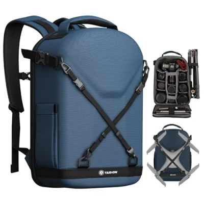 Abbildung von TARION Kamerarucksack, Fotorucksack mit Hartschale, Kameratasche 14,5 Zoll Laptopfach und Regenschutz, Rucksack für Drohnen, DSLR Spiegelreflexkameras, Zubehör(Blau)
