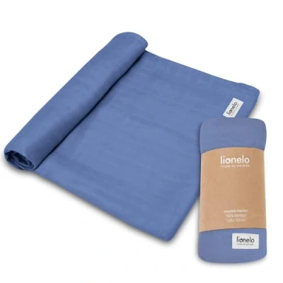Abbildung von Lionelo Bamboo Swaddle Musselin Babywickel, Babydecke Aus 100% Natürlicher Bambusbaumwolle, Größe 120 x cm, Mulltücher, Kinderdecke, Angenehmes und Weiches Material (Blue Denim)