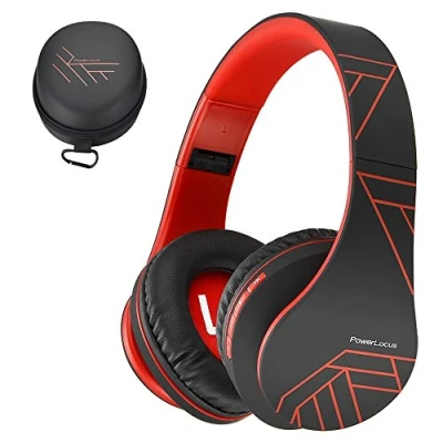 Abbildung von PowerLocus Bluetooth Over Ear Kopfhörer, Kabellos Stereo Faltbare Kopfhörer Kabellose und Kabel mit Integriertem Mikrofon, Micro SD/TF, FM für Handys/iPad/Laptops &amp; PC (Schwarz/Rot)