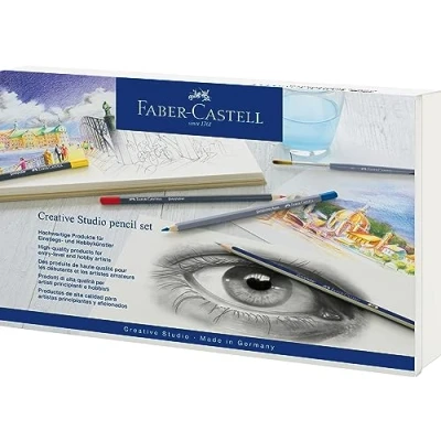 Abbildung von Faber Castell 210009 Creative Studio Set, 30 teilig, mit Goldfaber Aquarellstifte, Bleistifte, Pitt Artist Pens und Zubehör