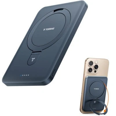 Abbildung von TORRAS Ultra Slim PowerBank für MagSafe，5000mAh einklappbare magnetische Wireless Power Bank mit USB C Schnell Aufladende,Externer Akku iPhone 16 Pro Max/ 15/14/13/12 Serie