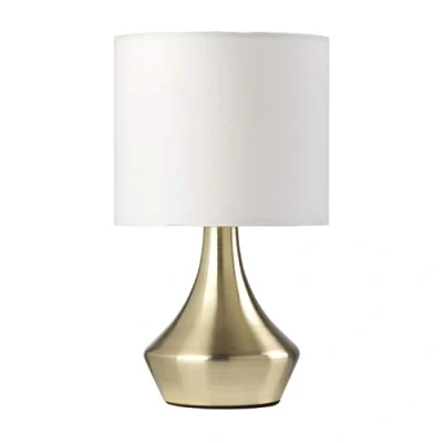 Abbildung von ONLI Tischlampe Gold aus satiniertem Metall und Lampenschirm weißem Stoff 6 W
