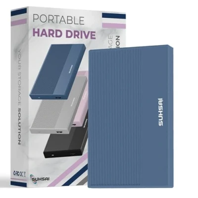 Abbildung von SUHSAI Externe Festplatte, 1 TB, Backup Laufwerk, USB 3.0, Hochgeschwindigkeits Datenübertragungsfestplatte, kompatibel mit Mac, Laptop, Desktop Spielekonsole blau