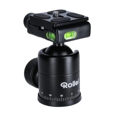 Abbildung von Rollei Stativ Kugelkopf für Compact Traveler No1 Aluminium schwarz, professioneller 360 Grad Stativkopf mit Friktion, 8 KG Tragkraft und 3 Wasserwaagen.Inkl. Acra Swiss Schnellwechselplatte, 22758