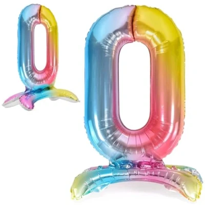 Abbildung von Luftballon Geburtstag Zahl 0 Mehrfarbig Pastell Stehende XXL Riesen Folienballon 82cm Geburtstagsdeko Ballon Deko zum Geburtstag.