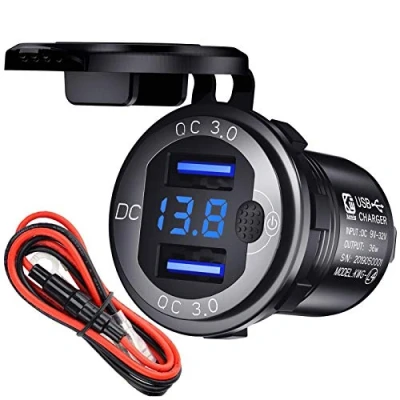 Abbildung von 12V USB Steckdose Auto Ladegerät mit Schalter,KFZ Stecker 24V 12 Volt Quick Charge 3.0 Metall Wasserdicht Zigarettenanzünder Adapter Dose Einbaubuchse für Motorrad,Wohnwagen,Boot,LKW