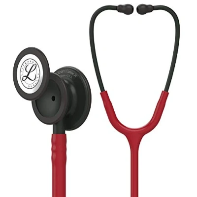 Abbildung von 3M Littmann Classic III Stethoskop zur Überwachung, 5868, Black Edition Bruststück, Schlauchanschluss und Ohrbügel in Schwarz, burgunderroter Schlauch, 69 cm
