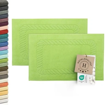 Abbildung von ZOLLNER 2er Set Badematten weiche und saugstarke Duschvorleger waschbar bis 95C Baumwolle 50x70 cm in grün