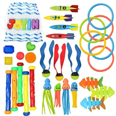 Abbildung von JOYIN 30 Stück Tauchen Spielzeug Unterwasser, Kinder Tauchspielzeug Set: 5 Tauchstäbe, 6 Tauchringe, Piratenschätze, 4 Toypedo Banditen, 3 Algenspielzeug, Fischspielzeug, Krake