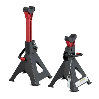 Abbildung von Relaxdays Unterstellbock 2er Set, 29 42 cm, Wagenheber höhenverstellbar, 3t Traglast, PKW, Wohnwagen, Stahl, schwarz/rot