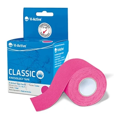 Abbildung von K Active Tape Classic Kinesiotapes super hautverträglich wasserfest Kinesiologie für Sport &amp; Therapie, extra langer Halt [5cmx5m] (Pink)