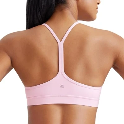 Abbildung von CRZ Yoga Damen Butterluxe Racerback Sport BH Gepolstert Ohne Bügel Y Rücken Bra Sommer Atmungsaktiv Spaghetti Top Rosa Pfingstrose XS