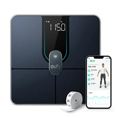 Abbildung von eufy Personenwaage, Smart Scale P2 Pro, Digitale Körperfettwaage WLAN/Bluetooth, 16 Messwerte inkl. Gewicht, Herzfrequenz, Körperfett, BMI, Muskel /Knochenmasse (Schwarz)