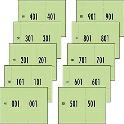 Abbildung von Sigel 76153 Nummernblock grün, 1000 Bons (fortlaufend nummerierte Blöcke von 1 bis 1000, 10,5 x 5,3cm), aus Recyclingpapier, gesamt 10 Blocks, Wertmarken, Essensmarken, Garderobennummern
