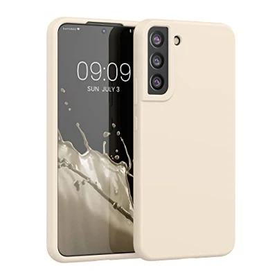 Abbildung von kwmobile Hülle kompatibel mit Samsung Galaxy S22 Plus Silikon Handy Case Handyhülle weiche Oberfläche kabelloses Laden Creme matt