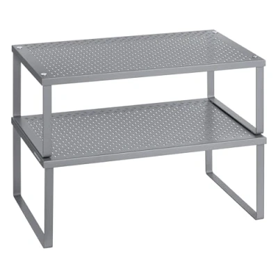 Abbildung von SONGMICS Gewürzregal, 2er Set, Küchenregal, Küchen Organizer, Küche, Gewürzhalter, erweiterbar, stapelbar, kleines Regal, Metall, silbern KCS401G01