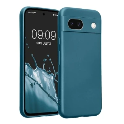 Abbildung von kwmobile Handyhülle kompatibel mit Google Pixel 8a Hülle weiche Silikon Case metallisch schimmernd in Metallic Karibikblau
