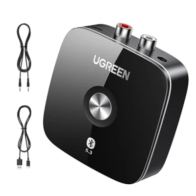 Abbildung von UGREEN Bluetooth 5.3 Adapter Stereoanlage mit 3.5mm RCA Buchse Aux Empfänger Receiver 3D Surround für Lautsprecher, Verstärker und Autoradio