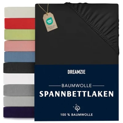 Abbildung von Dreamzie Spannbettlaken 200x200cm Baumwolle Oeko Tex Zertifiziert Schwarz 100% Jersey Spannbetttuch 200x200
