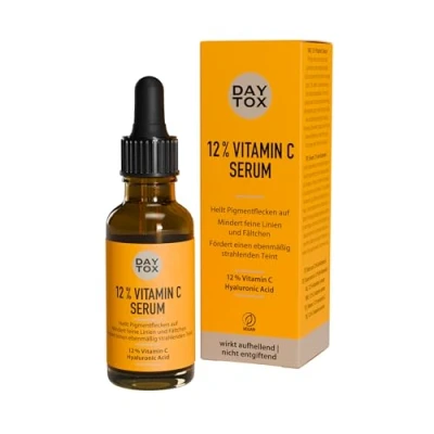 Abbildung von DAYTOX Vitamin C Serum, Gesichts Serum mit 12% C, Tagespflege Sofort Effekt für strahlenden &amp; ebenmäßigen Teint Vegan, Ohne Silikone, Made in Germany 30 ml