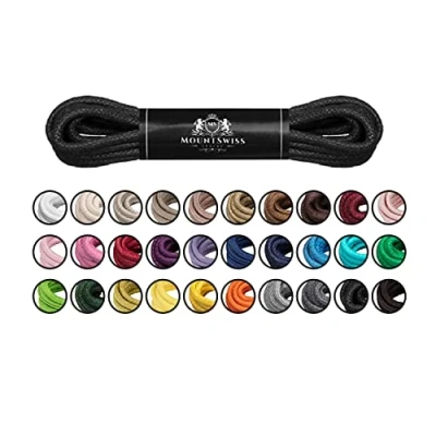 Abbildung von Mount Swiss Luxury Schuhbänder I Wasserabweisende und reißfeste Schnürsenkel rund ø 2 3 mm aus feiner Baumwolle/gewachst Farbe: Black, Länge: 110 cm