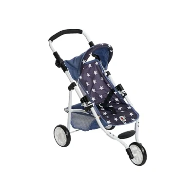Abbildung von Bayer Chic 2000® Puppenbuggy Lola Sternchen Navy Faltbarer Puppenwagen Griff höhenverstellbar 33 62 cm 3 Rad Jogger Puppen bis 50 6 J.