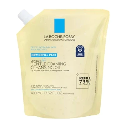 Abbildung von La Roche Posay Lipikar AP+ Dusch und Badeöl für juckende, trockene oder zu Neurodermitis neigende Haut, hydratisierend mit Aqua Posae Filiformis, Niacinamid Sheabutter, Nachfüllpack, 400 ml